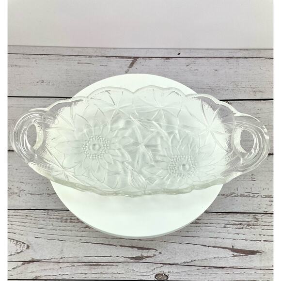 Vtg Indiana Glass Sunflower Relish Tray, Pressed Clear Glass Textured Bowl - Picture 13 of 16
